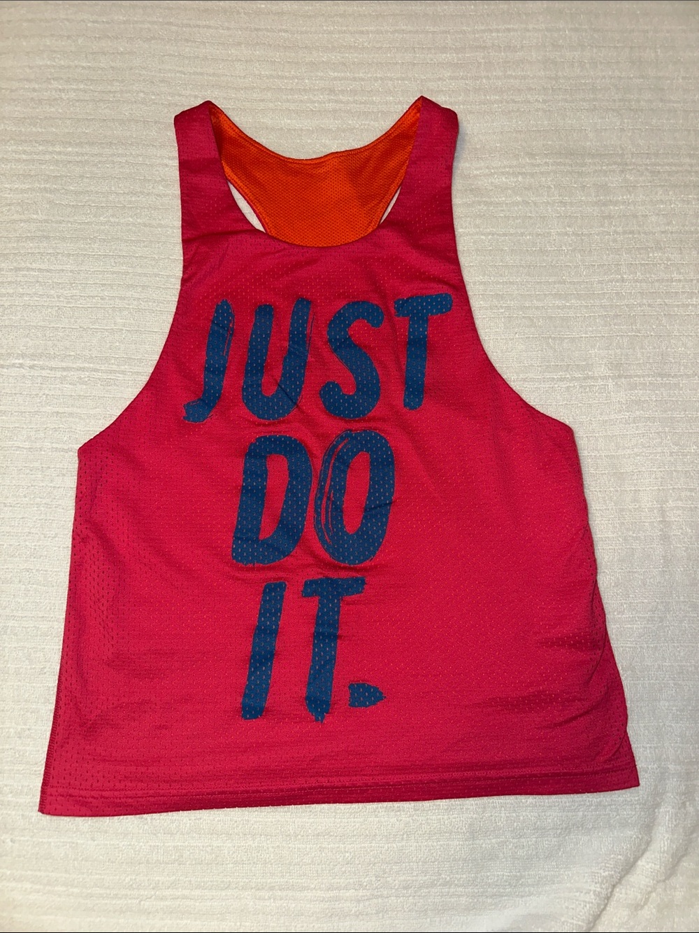 Nike Pink/Orange Reversible Tank with Blue 'Just Do It' Graphic